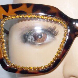 1.50 strength oversized animal print reading glasses, gold rhinestones!